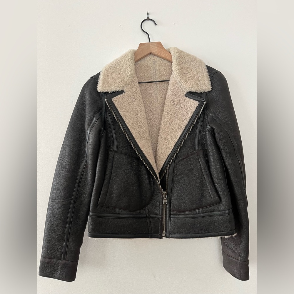 Andrew Marc shearling leather moto jacket
